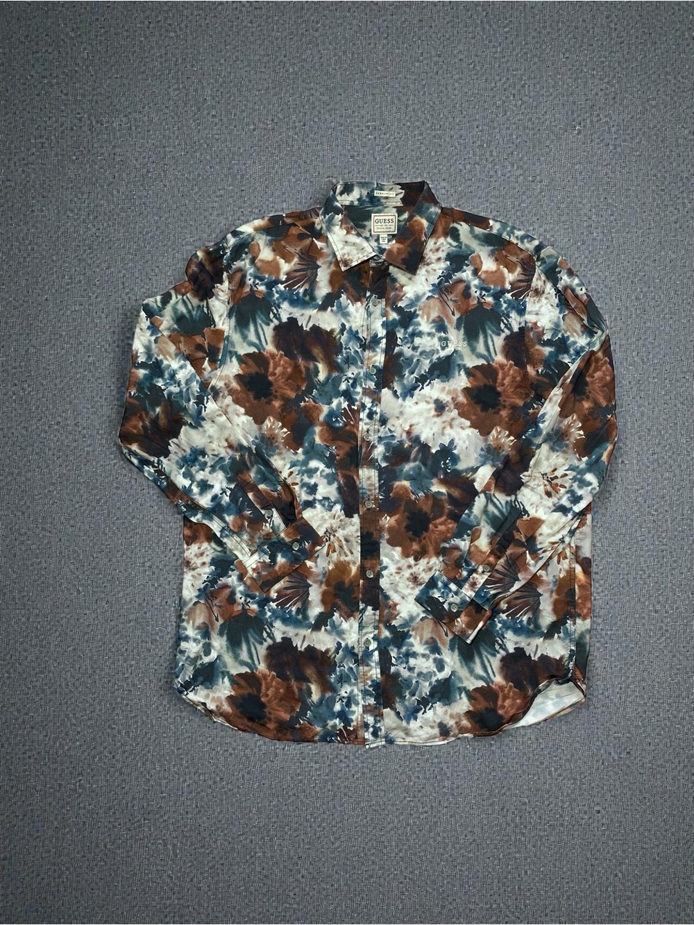 Guess Men's Floral Button-Down Shirt - Blue & Brown